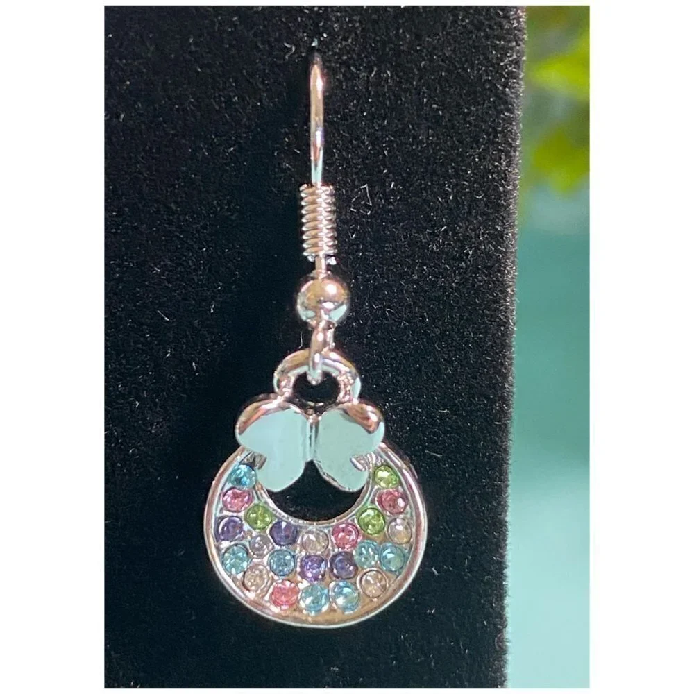 NEW Boho Festival Austrian Imitation Rainbow Crystals Butterfly Dangle Earrings